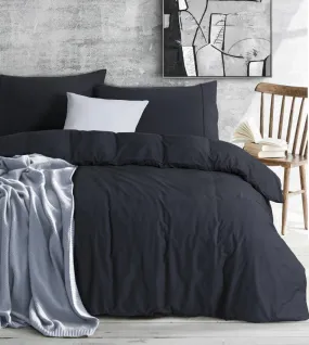 100% Egyptian Cotton Vintage Washed Quilt Cover Set I Queen I Charcoal