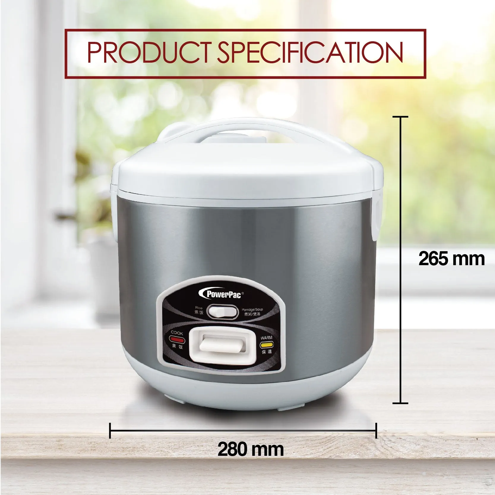 1.8L Rice Cooker with Porridge Function - Non-stick inner pot (PPRC42-Nonstick)