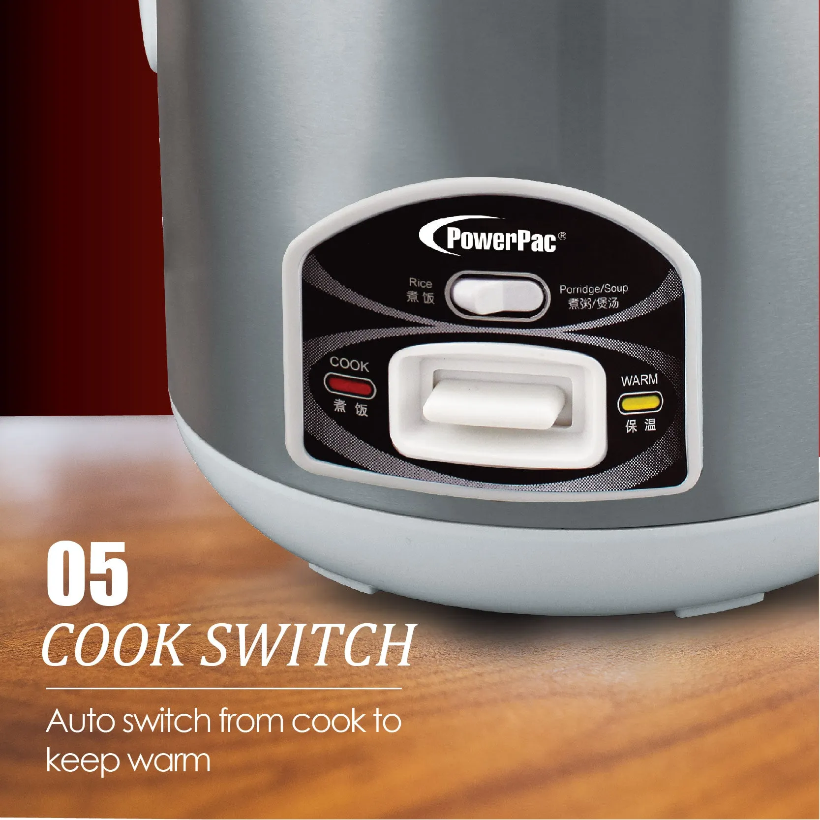 1.8L Rice Cooker with Porridge Function - Non-stick inner pot (PPRC42-Nonstick)