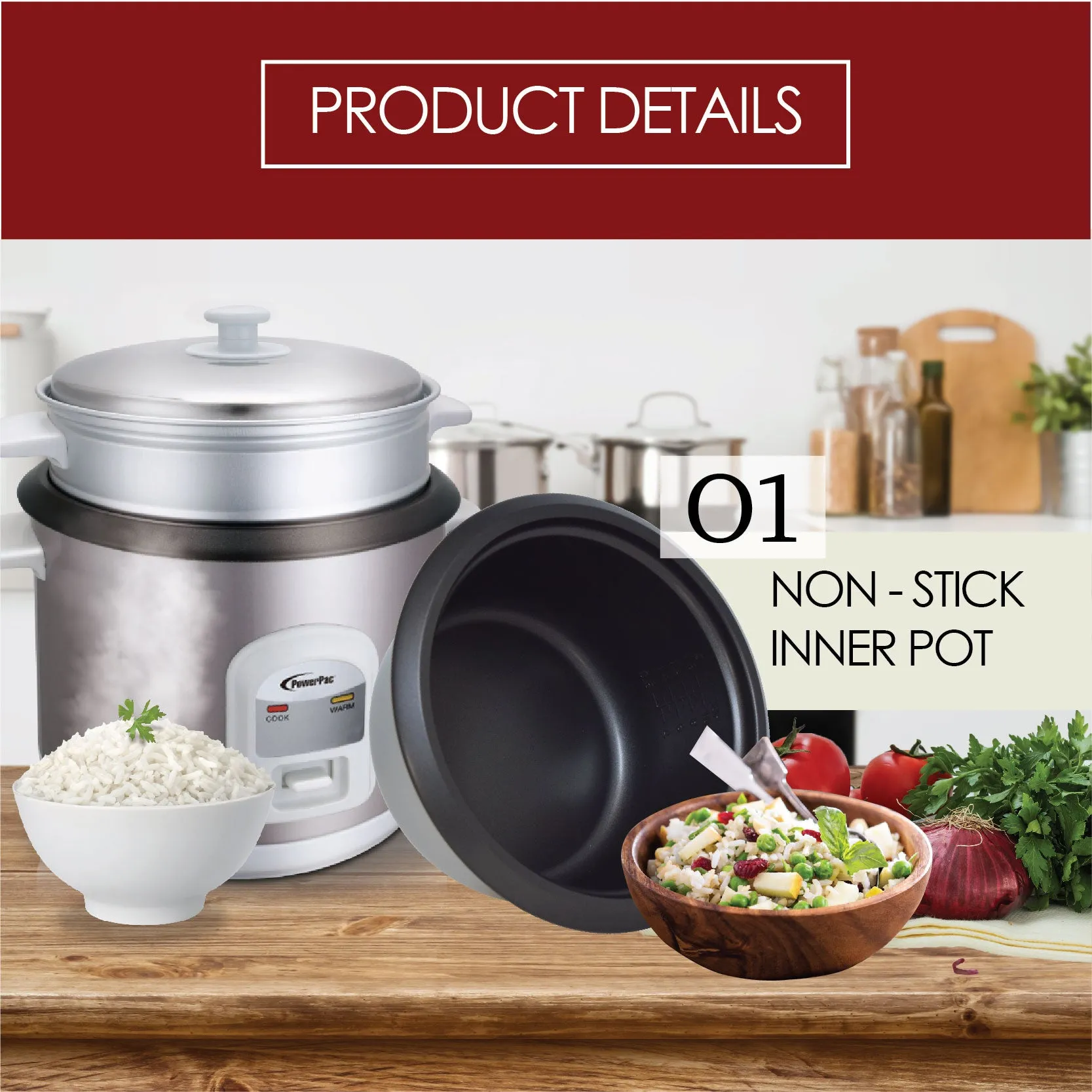 1.8L Rice Cooker with Steamer (PPRC68)