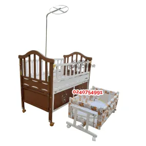 2 In 1 Baby Wooden Cot With Drawer (8860 Coffee) Baby Bed / Baby Crib [Showroom Display]