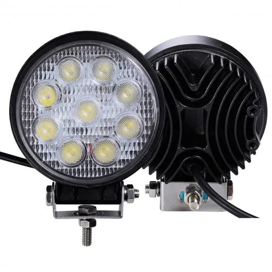 2 PCS 27W Round Flood Work Light Bar Fog Driving Lamp Truck Tractor SUV 9 LED