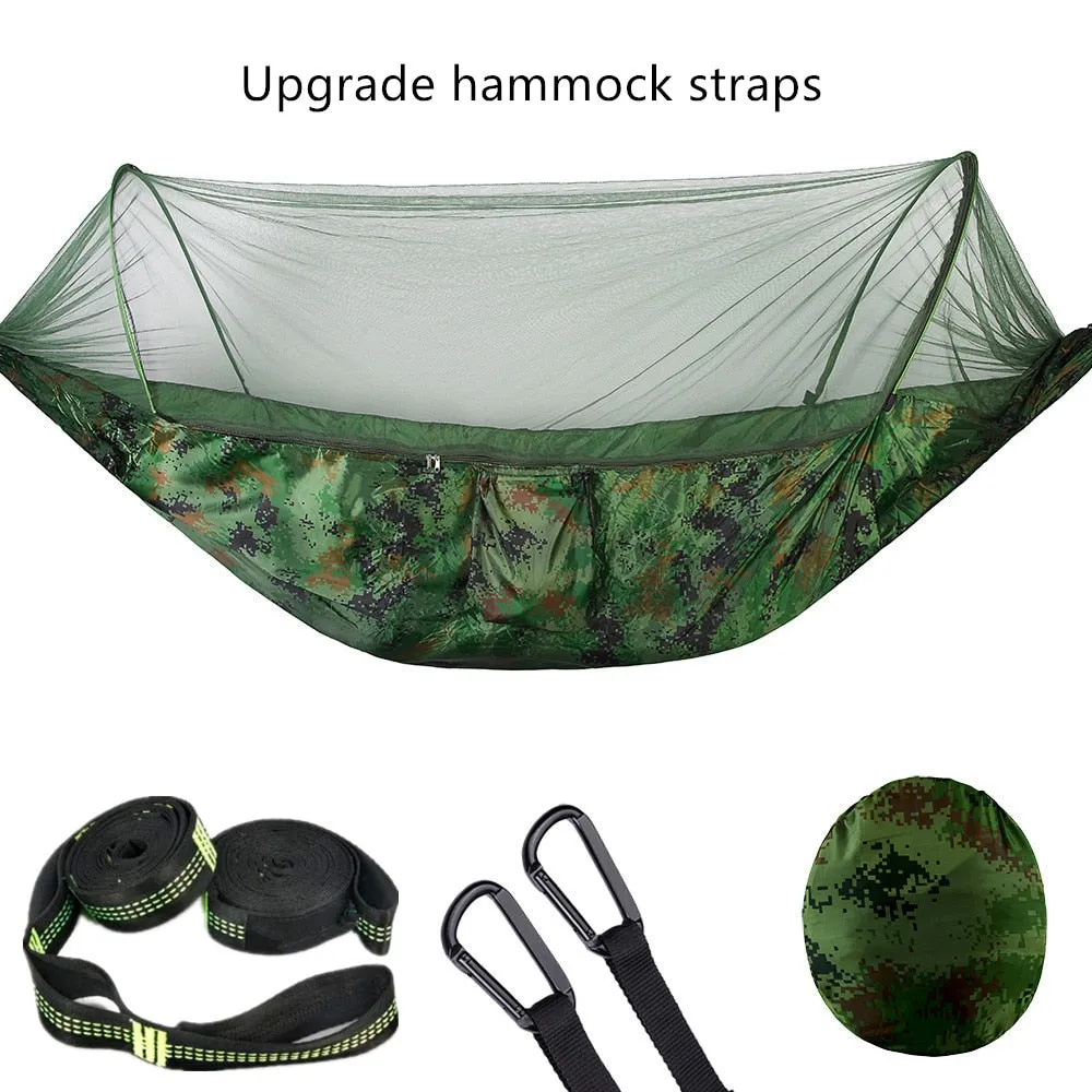 2023 Camping Hammock with Mosquito Net Pop-Up Light Portable Outdoor Parachute