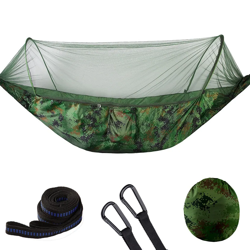 2023 Camping Hammock with Mosquito Net Pop-Up Light Portable Outdoor Parachute