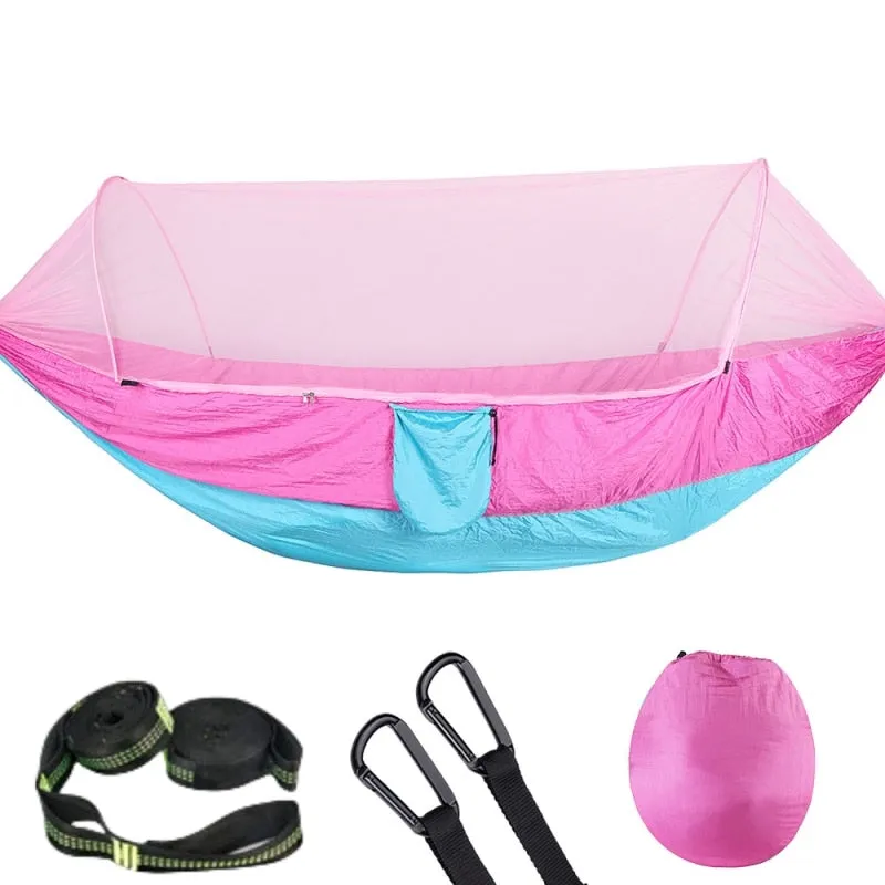 2023 Camping Hammock with Mosquito Net Pop-Up Light Portable Outdoor Parachute