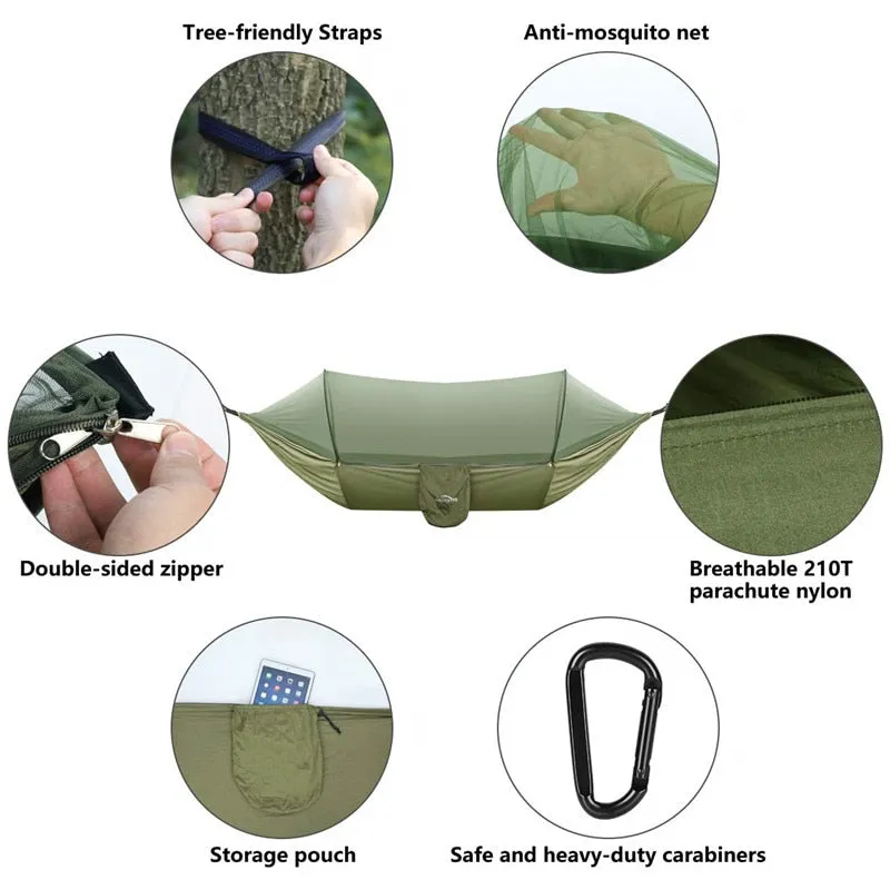 2023 Camping Hammock with Mosquito Net Pop-Up Light Portable Outdoor Parachute