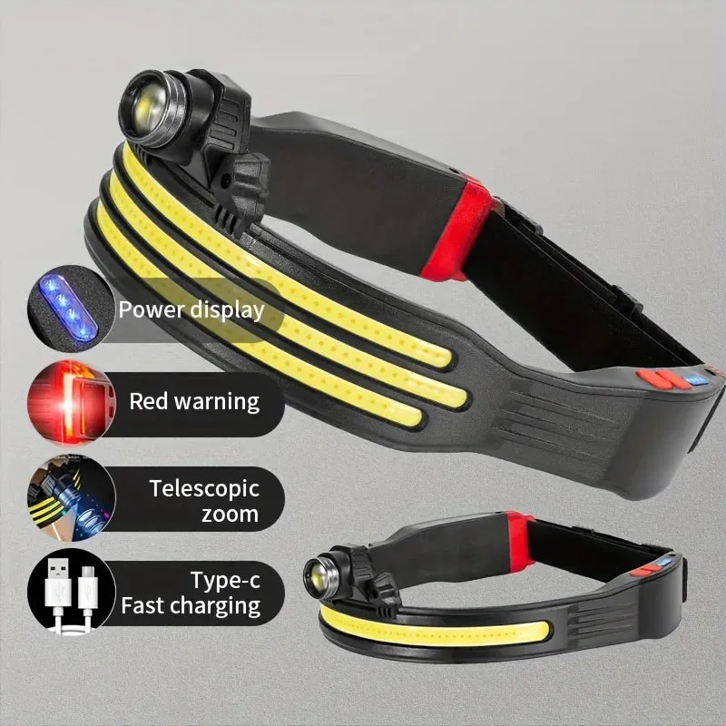 2023 New Trendy LED Headlamp Mini Multifunctional With Warning Headlight COB Outdoor Adventure Fishing Bright Light Flashlight