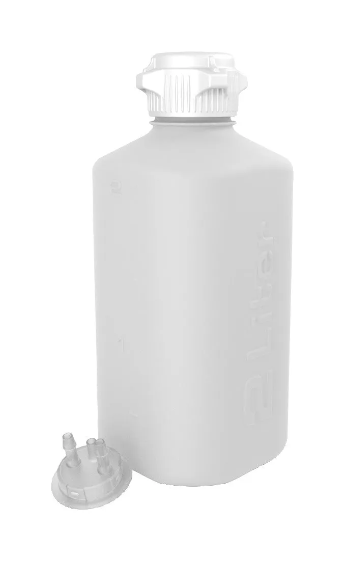 2L High Density Poly Ethylene (HDPE) Heavy Duty Vacuum Bottle - 1/4" Hose Barb Adapter and Vent Port