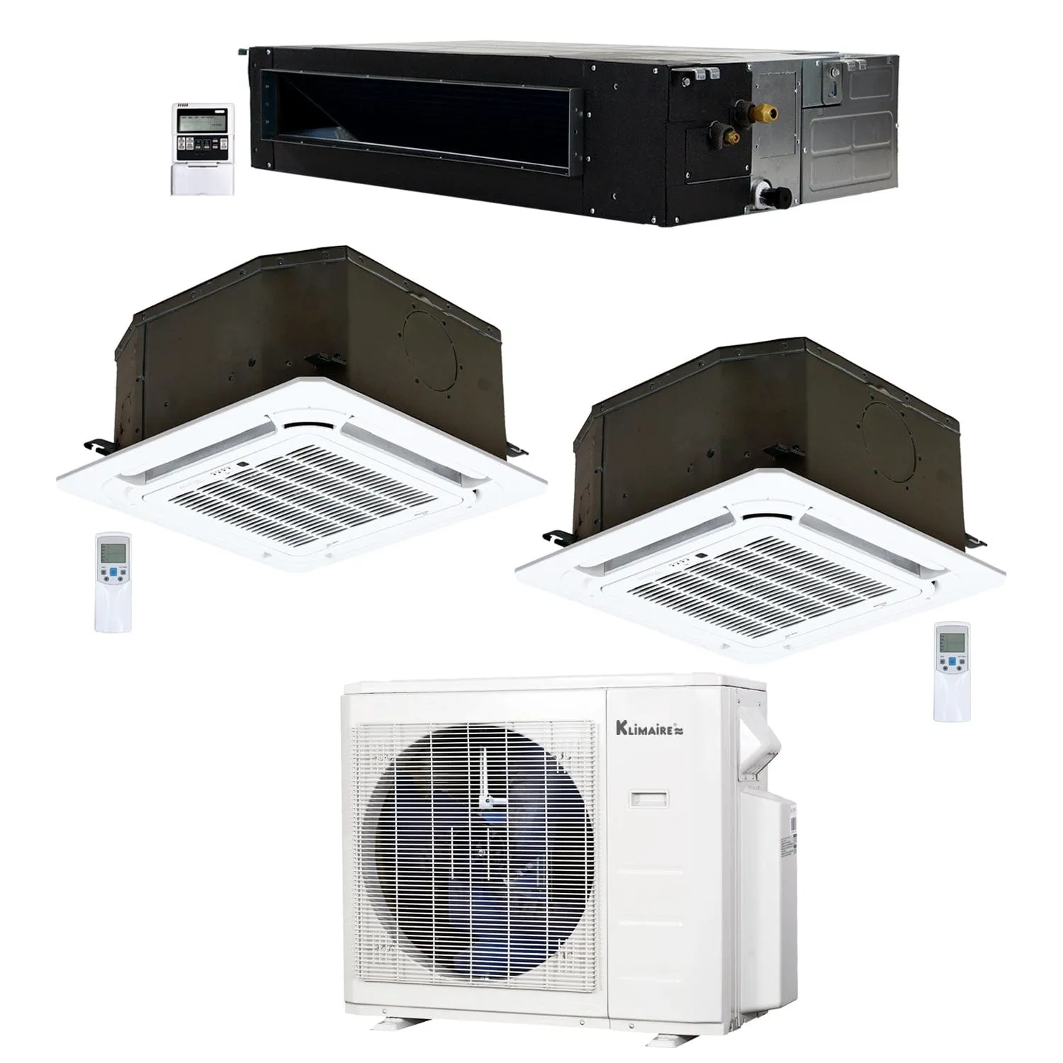 3-Zone Klimaire 21.55 SEER2 Mylti Split Ceiling Cassette Ducted Recessed Air Conditioner Heat Pump System 12 12 24