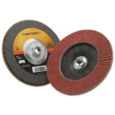 3M Abrasive Cubitron II Flap Disc 967A, 7 in dia, 60 Grit, 5/8 in-11 Arbor, 8,600 RPM, Type 27