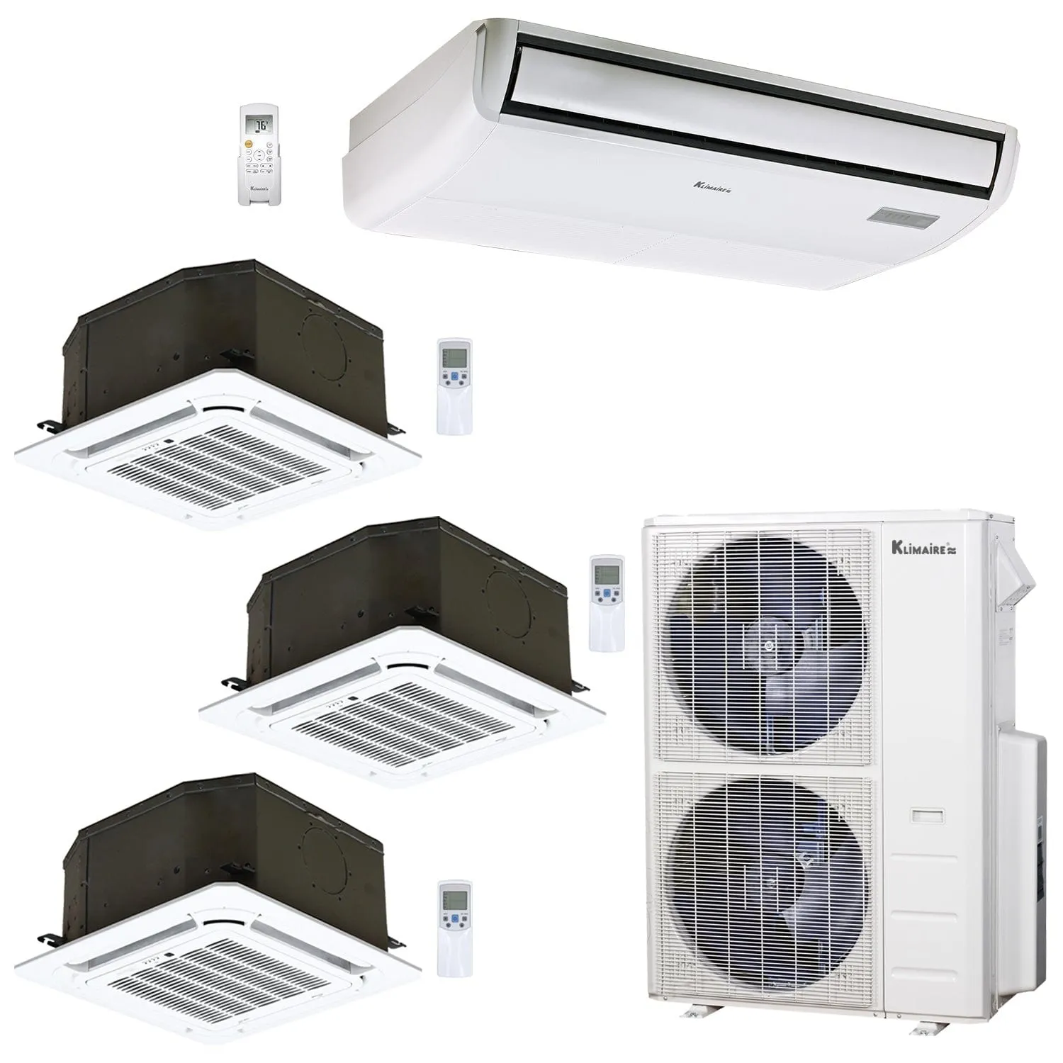 4-Zone Klimaire 21.1 SEER2 Multi Split Ceiling Cassette Floor-ceiing Air Conditioner Heat Pump System 12 12 12 24