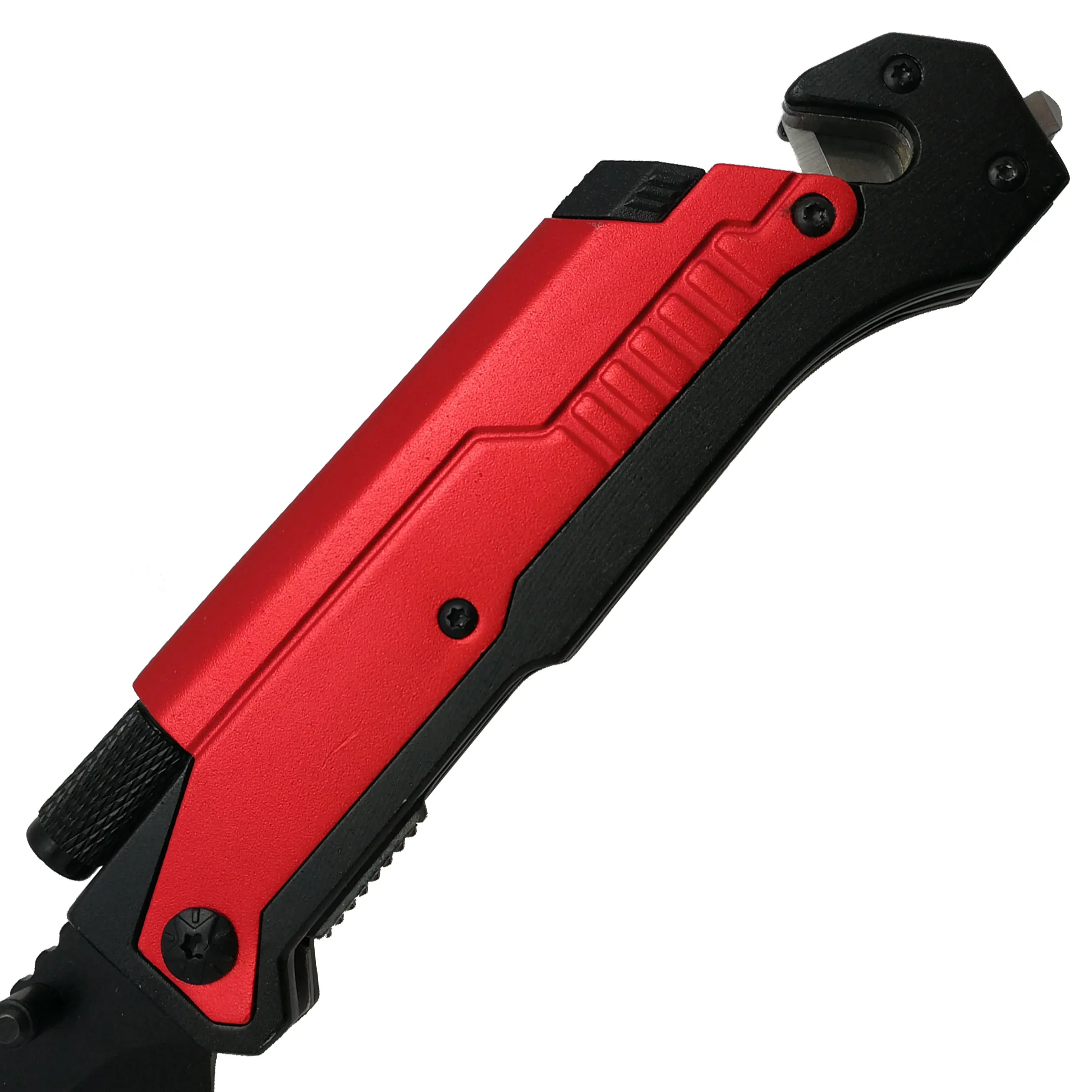 8 1/2" Folding Knife with LED light, cutter, glass breaker - Red