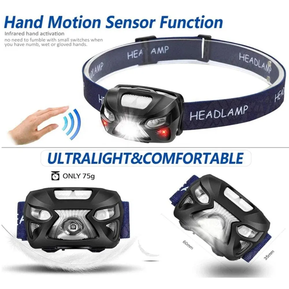 8 Mode Powerfull Headlamp Body Motion Sensor Head Flashlight Usb Rechargeable LED Headlight Camping Torch Flash Light Head Lamp