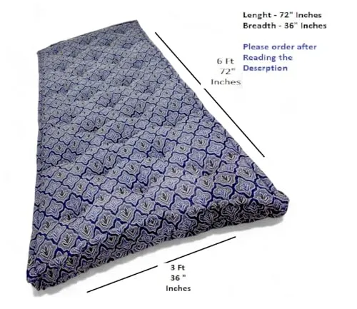 Adim's Soft Cotton Box Quilt Mattress | Mattress offers a combination of comfort, durability and style,making it an excellent choice for a restful night's sleep.(36 X72 X5 Inches) Blue jacquard Design