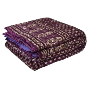 Ahnef Furnishing Jaipuri Beautiful All Over Floral Print Silk Rajai/Ac Quilt/Comforter |Gold Purple Butti Print | Soft & Lightweight | Purple (90x105 Inches)