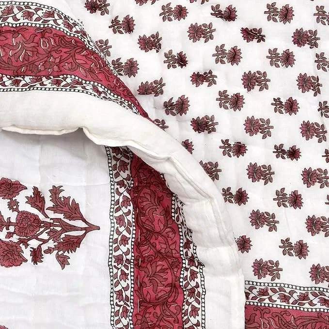 Ahnef Furnishing Jaipuri Rajasthani Traditional Light Weight Pure Cotton Single Bed Soft Jaipuri AC Quilt/Razai Pink Flower Print (Size 85 X 55 inch Hand Stitch Including)