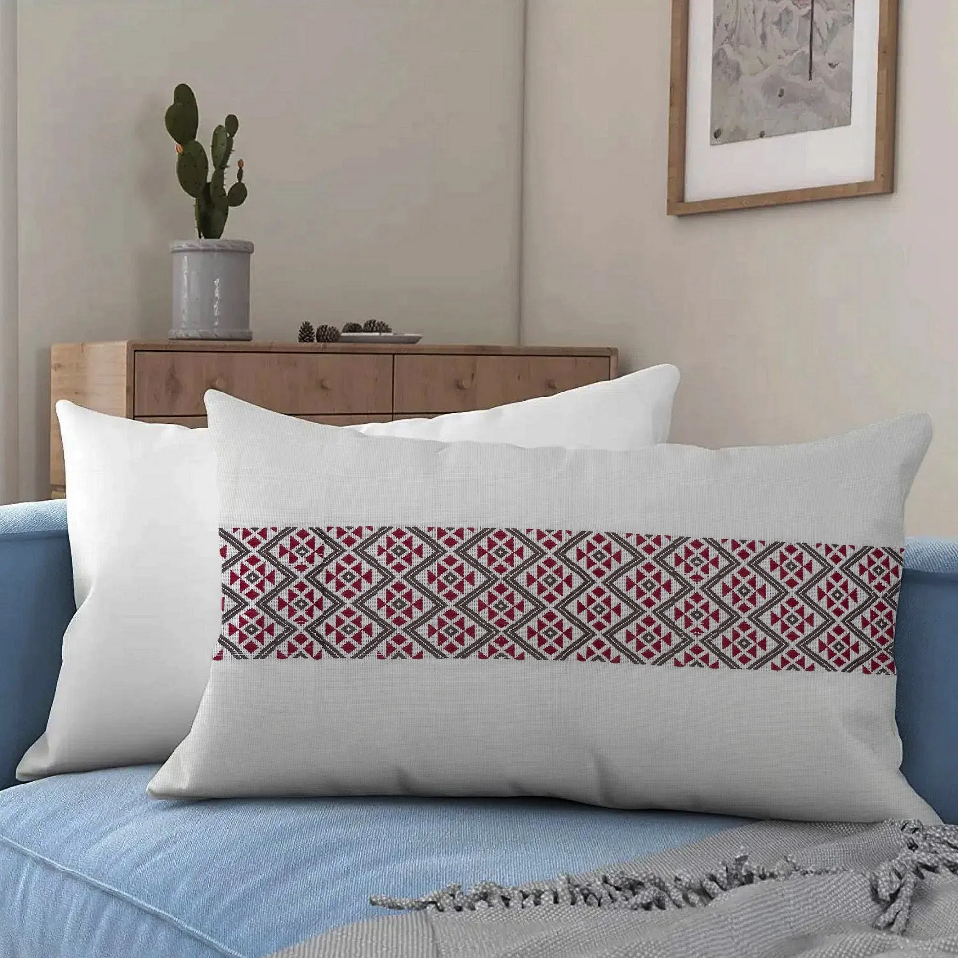 Ahom Handwoven Organic Cotton Cushion Cover with Tribal motif 14 x 20 inches