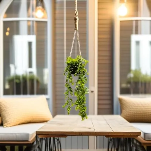 Akaar Décor Artificial Hanging Eucalyptus Plant with Wooden Pot and Hanging String (Green)