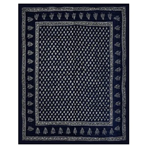 AKARSHAK 400 GSM Rajasthani Traditional Jaipuri Hand Block Print, Summer and Winter Cotton Double Bed Quilt Razai - King Size - (Blue DAI, Double Bad)