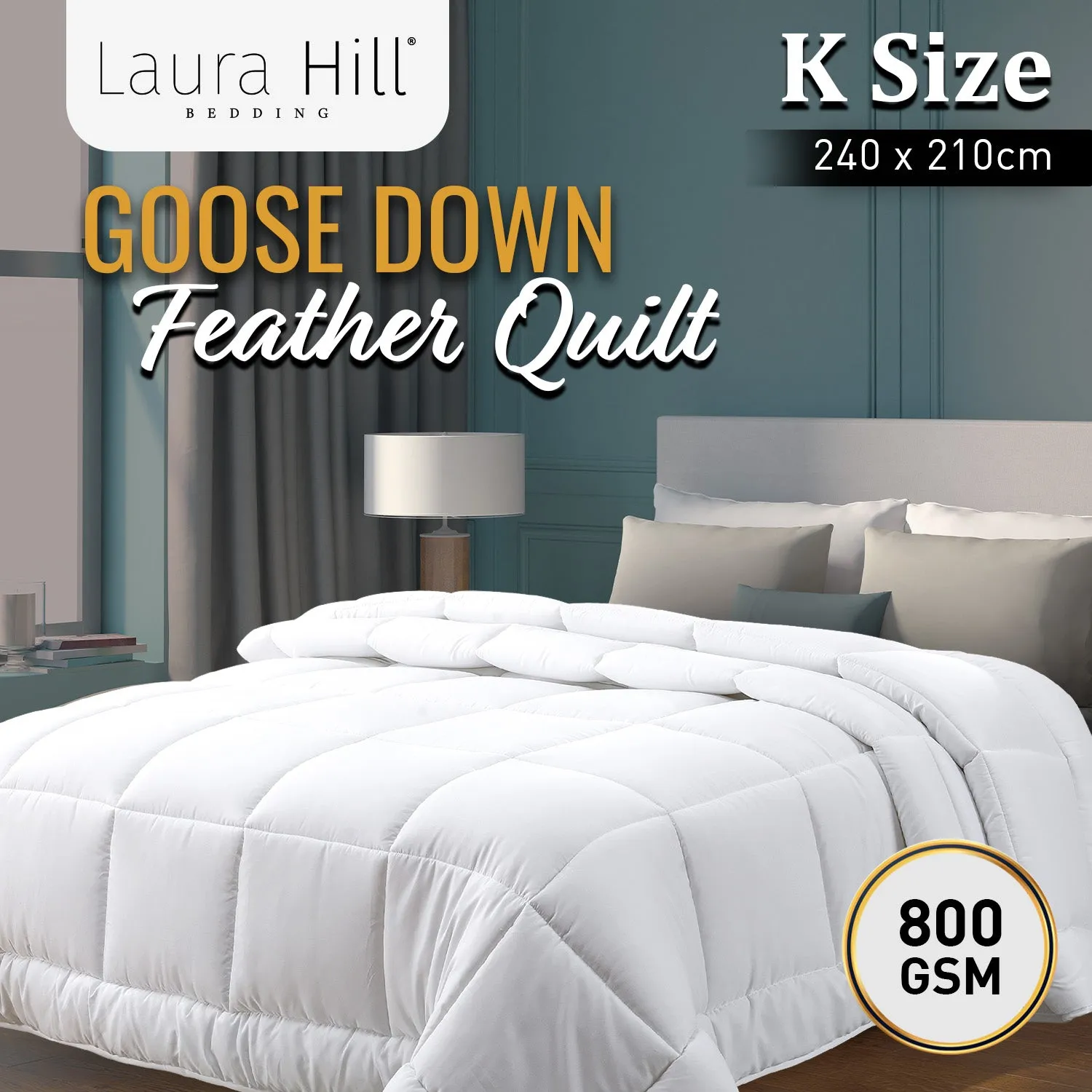 All-Natural 800GSM Goose Down Feather Comforter King - Laura Hill