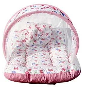 AMARDEEP Cotton Modern Toddler Mosquito And Insect Protection Net/Mattress Pink Teddy Print 70*40Cms