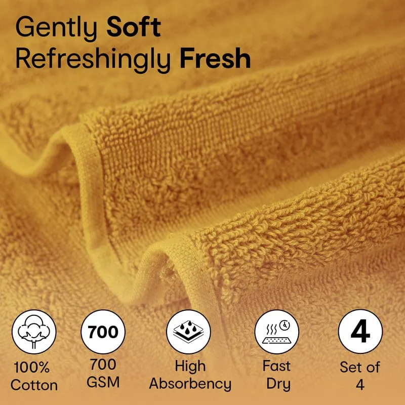 Anko Australia 100% Cotton 700 GSM Ribbed Towel Set | 2 Bath Towels, 2 Hand Towels | Super-Soft, Absorbent, Quick-Drying | Mustard Cotton Towels for Bath, Travel & Gym | 135x68cm & 60x40cm