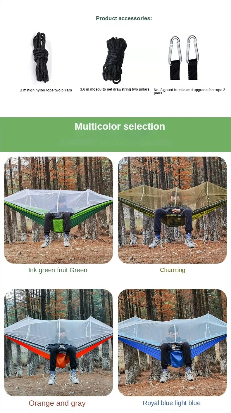 Anypack Camping Swing Chair Army Green Outdoor Mosquito Net Hammock Anti-Mosquito Nylon Parachute Cloth Indoor Swing Chair Portable Camping Supplies