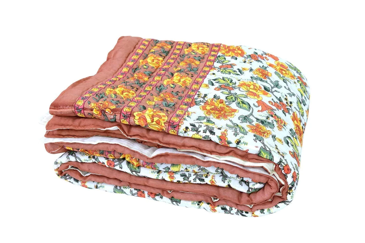 AQRATE 300 TC Jaipuri Razai Single Bed Organic Cotton Jaipuri Razai Bed Blanket Ac Quilt for Winter and Summer Soft Light Weight Rajasthani Cotton Comforter 54 x 84 inch (Mugal, Single Bed)