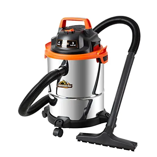 Armor All VO408S 0901 4 Gallon Wet/Dry Vac 3.0 Peak HP Shop Vacuum with 3 Nozzles and 1 Brush, Stainless Steel Tank, Orange