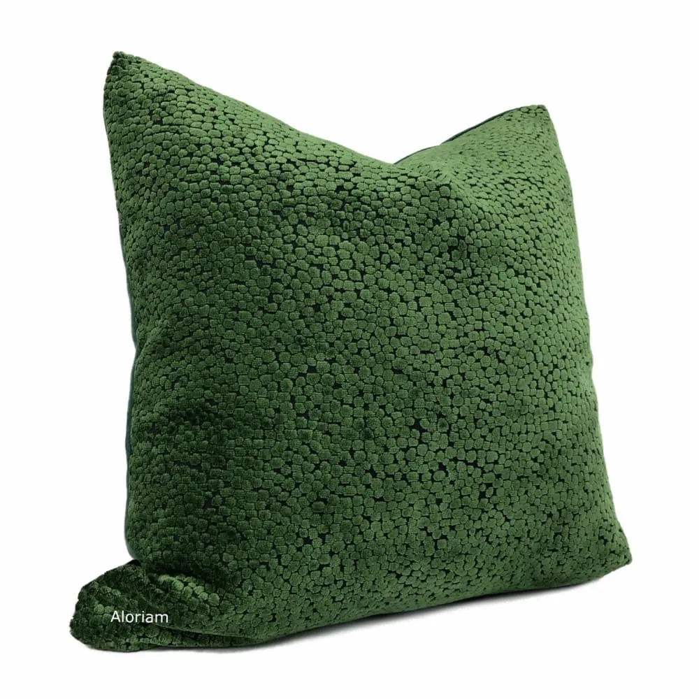 Ascott Forest Green Abstract Cut Velvet Dots Pillow Cover