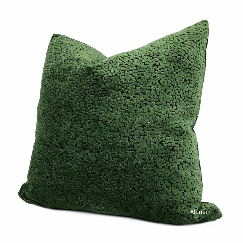 Ascott Forest Green Abstract Cut Velvet Dots Pillow Cover