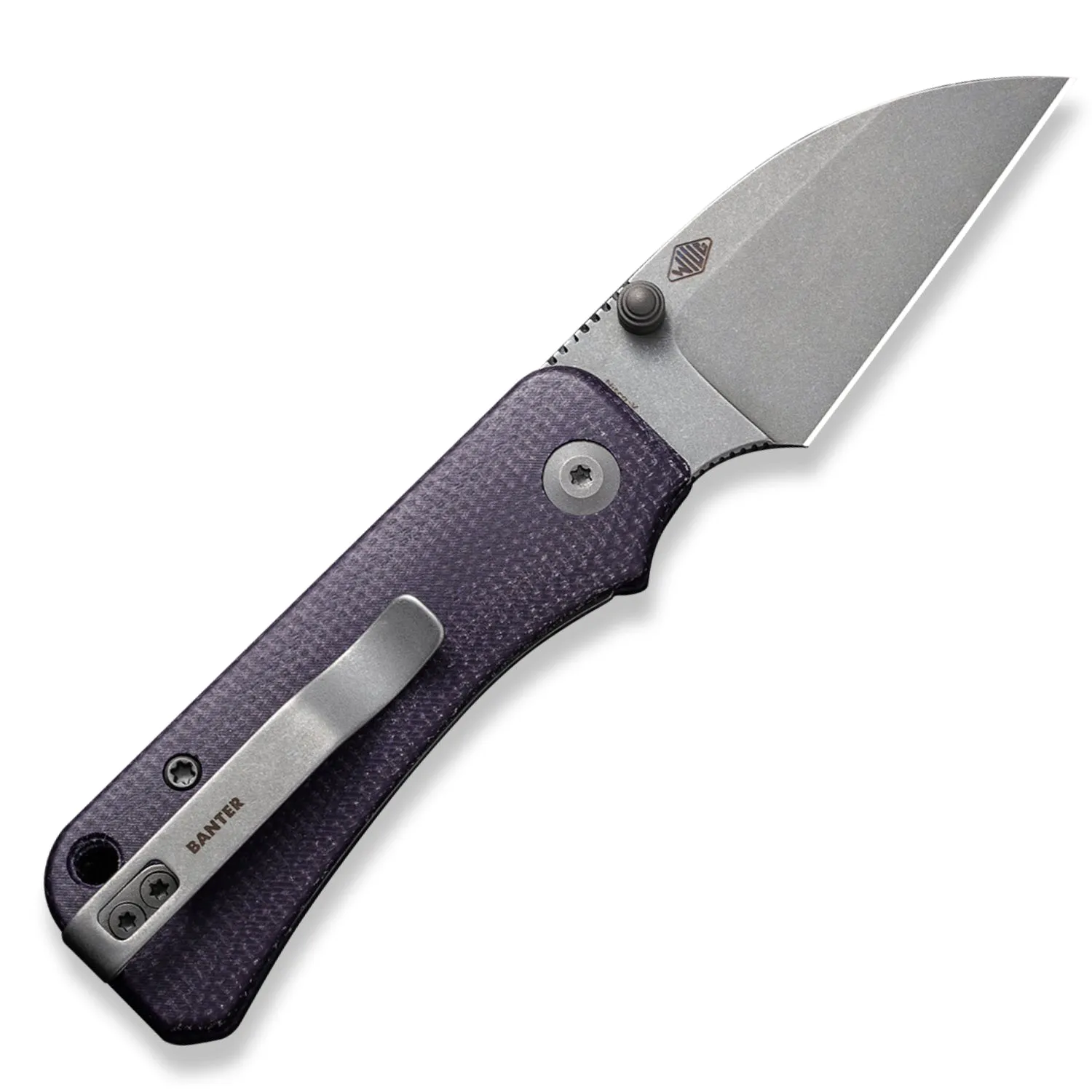 Baby Banter Pocket Knife - Purple Micarta - Gray Stonewash Nitro V Wharncliffe