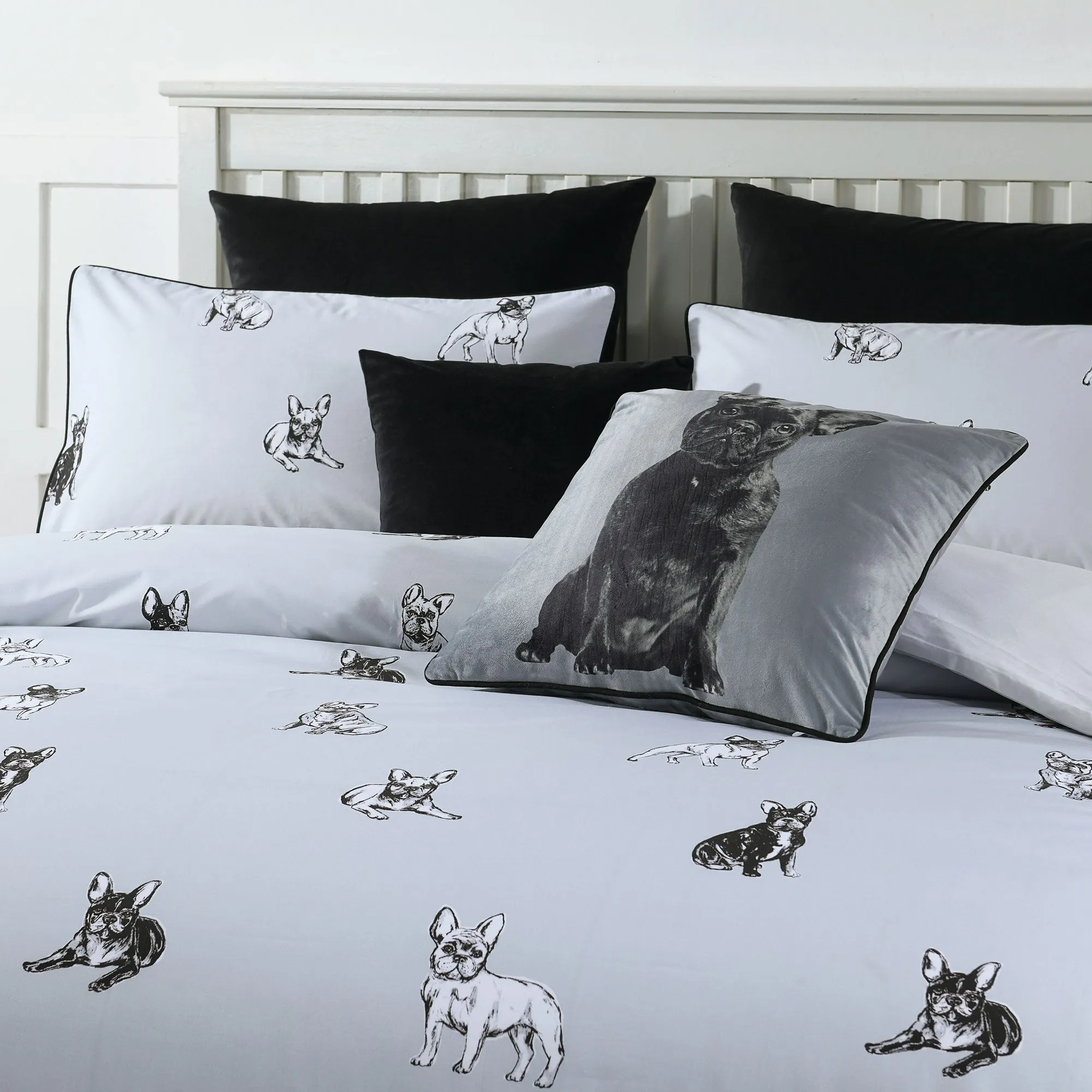 Bianca Bedding FRENCH BULLDOG QUILT COVER SET SILVER