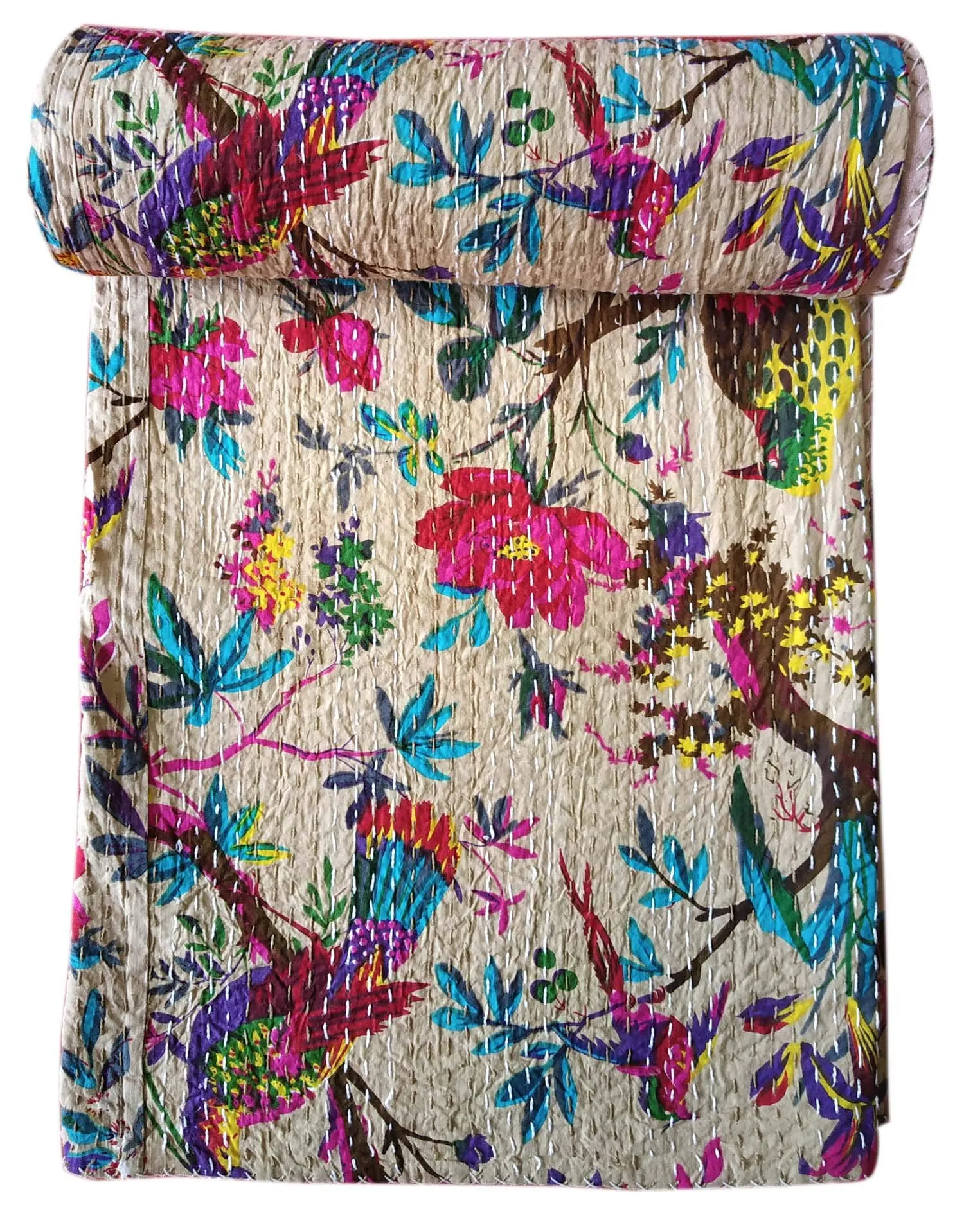 BOHEKANT Handicraft Handmade Cotton Jaipuri Kantha/Quilt Bed/Cover/Blanket (Multicolour, 60x90 Inch Approx 150x225 CM )