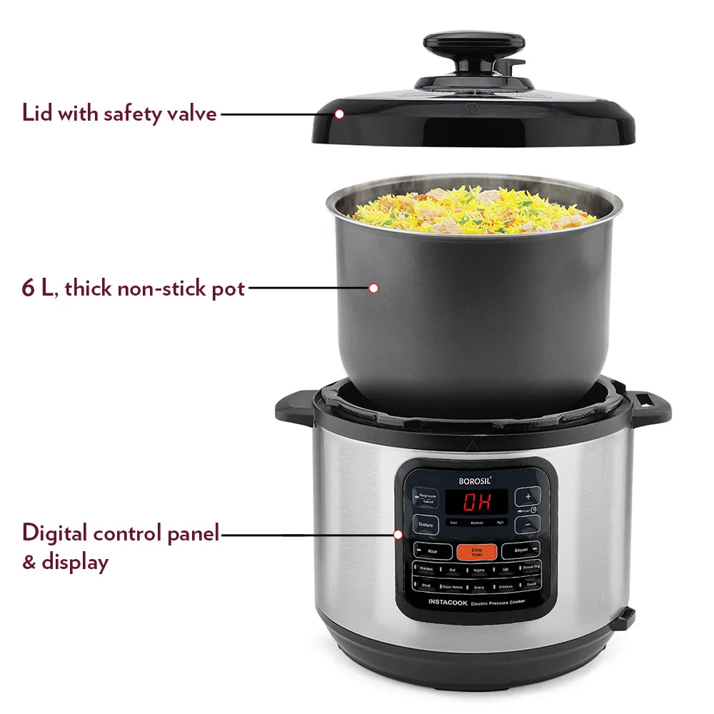 Borosil Instacook Electric Pressure Cooker, 6L