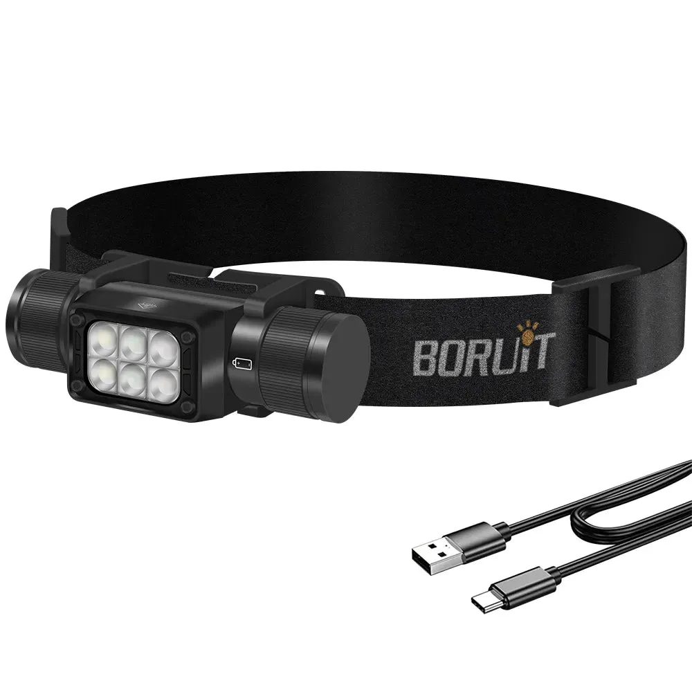 BORUiT HP360 LED Powerful Headlamp Type-C Rechargesble 18650 Headlight Waterproof Camping Fishing Head Torch Emergency Lantern