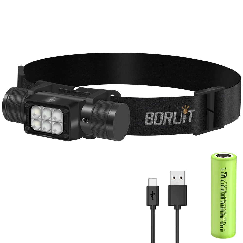 BORUiT HP360 LED Powerful Headlamp Type-C Rechargesble 18650 Headlight Waterproof Camping Fishing Head Torch Emergency Lantern