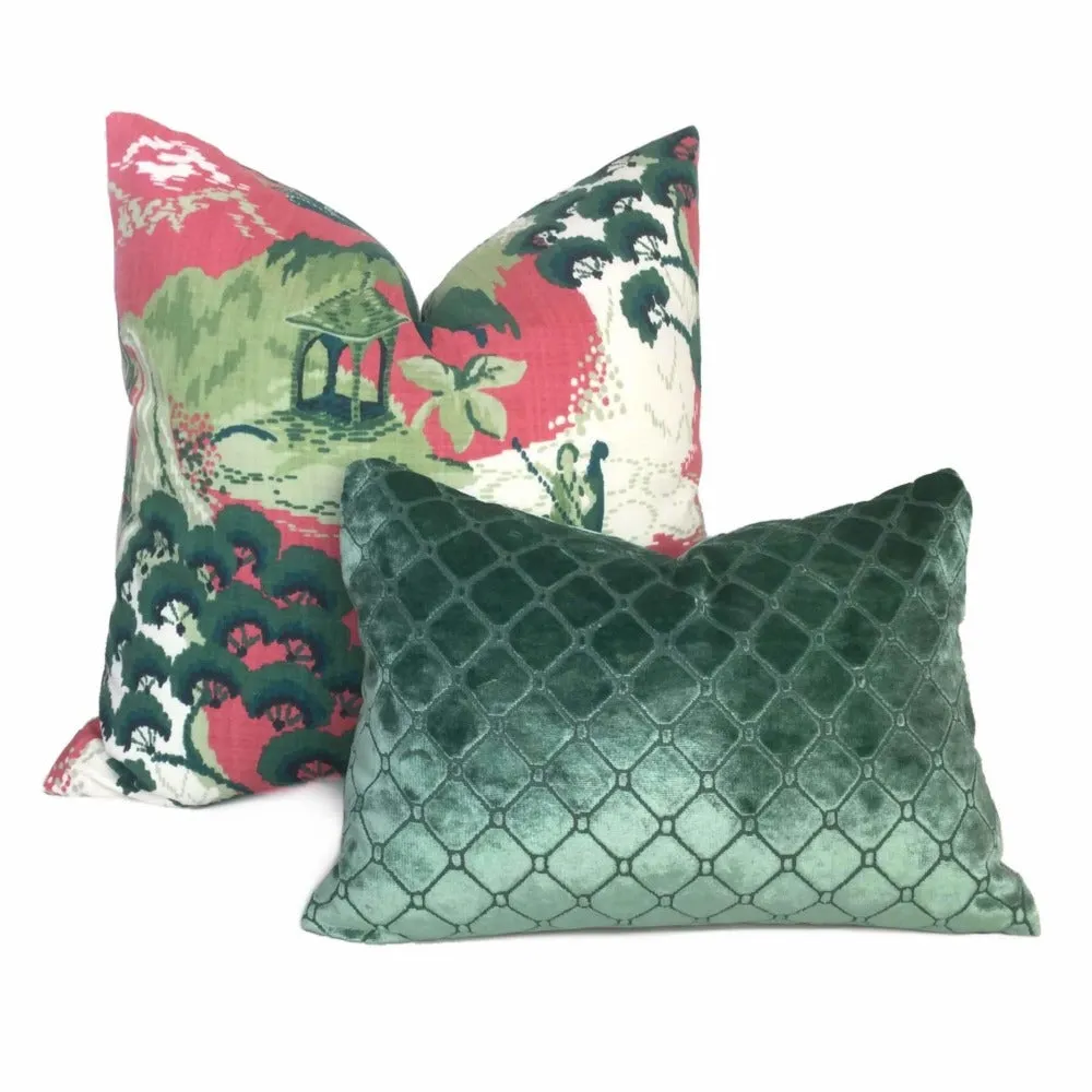 (CLEARANCE) Berel Green Diamond Tile Velvet Pillow Cover