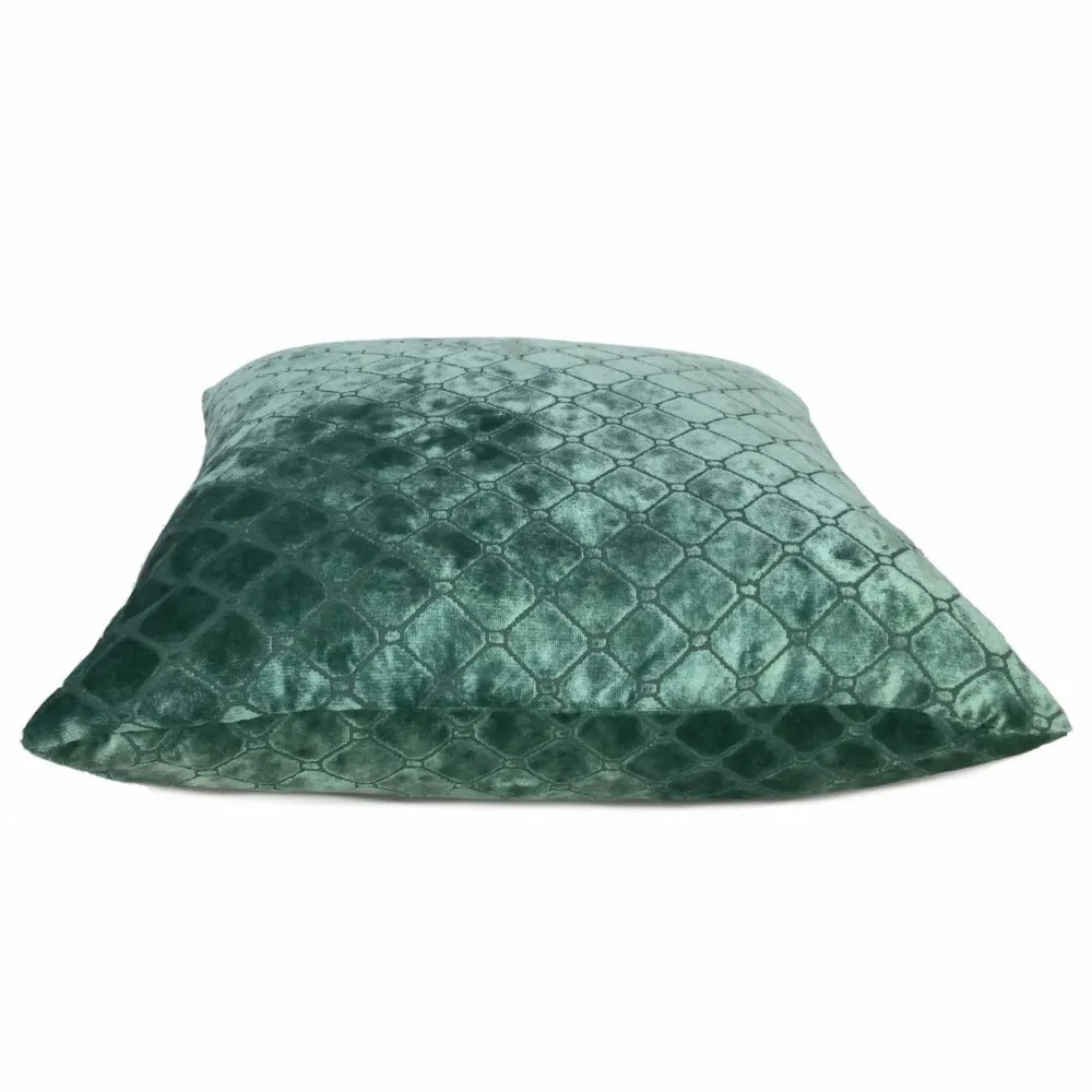 (CLEARANCE) Berel Green Diamond Tile Velvet Pillow Cover