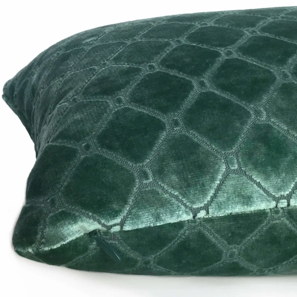 (CLEARANCE) Berel Green Diamond Tile Velvet Pillow Cover