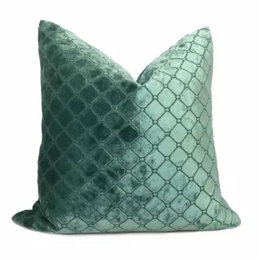 (CLEARANCE) Berel Green Diamond Tile Velvet Pillow Cover