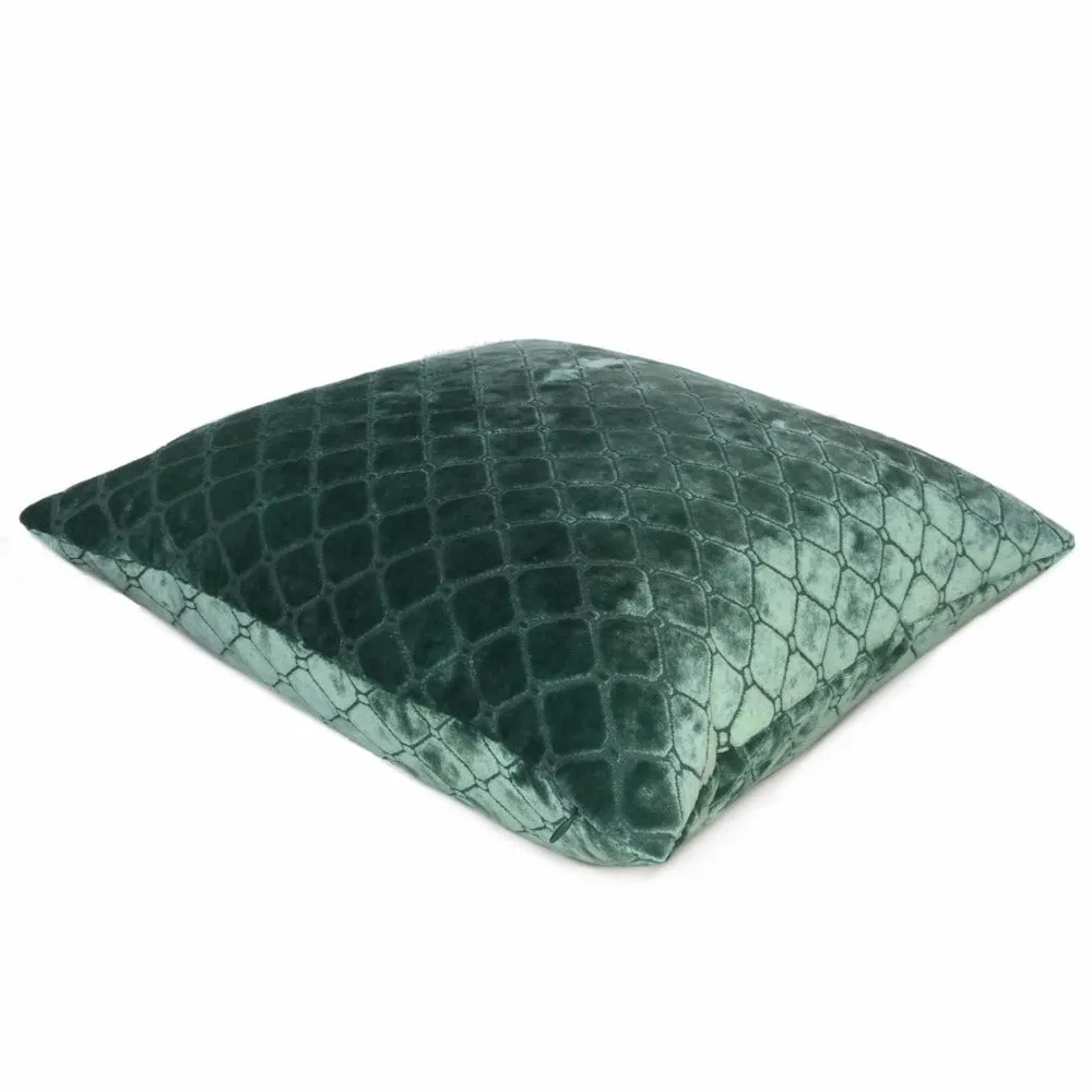 (CLEARANCE) Berel Green Diamond Tile Velvet Pillow Cover