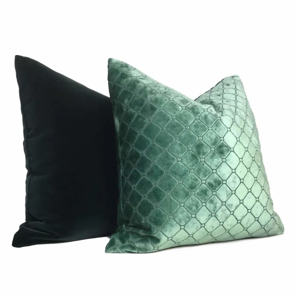 (CLEARANCE) Berel Green Diamond Tile Velvet Pillow Cover