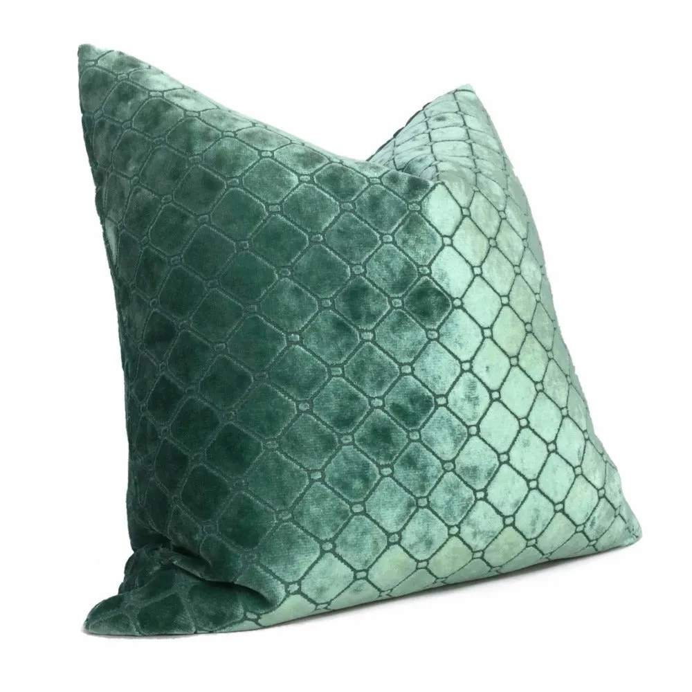 (CLEARANCE) Berel Green Diamond Tile Velvet Pillow Cover