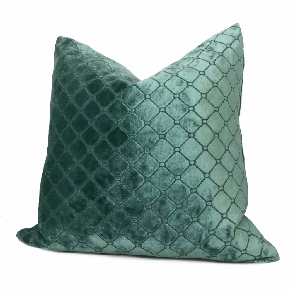 (CLEARANCE) Berel Green Diamond Tile Velvet Pillow Cover