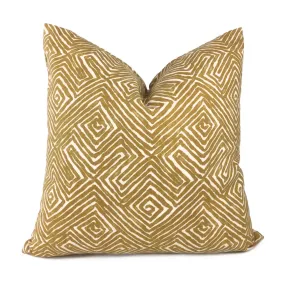 (CLEARANCE) Nate Berkus Tribal Maze Ochre Yellow Cream Cotton Print Pillow Cover