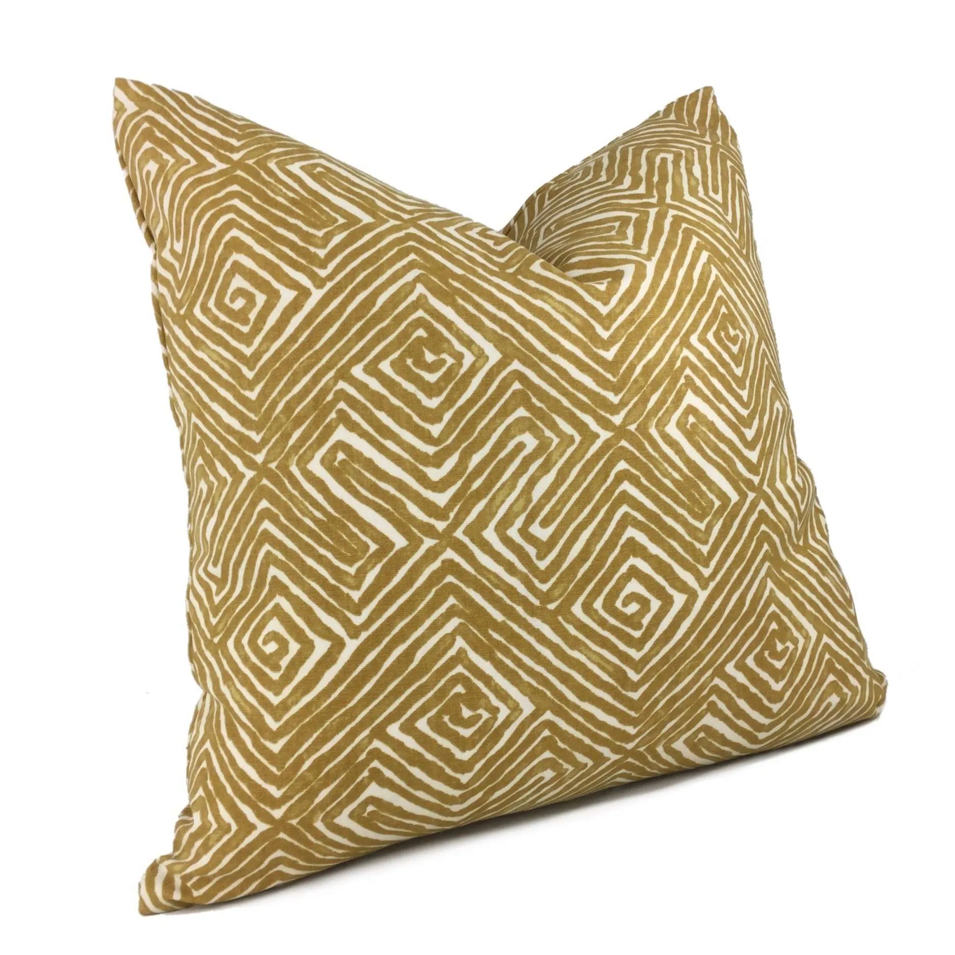 (CLEARANCE) Nate Berkus Tribal Maze Ochre Yellow Cream Cotton Print Pillow Cover