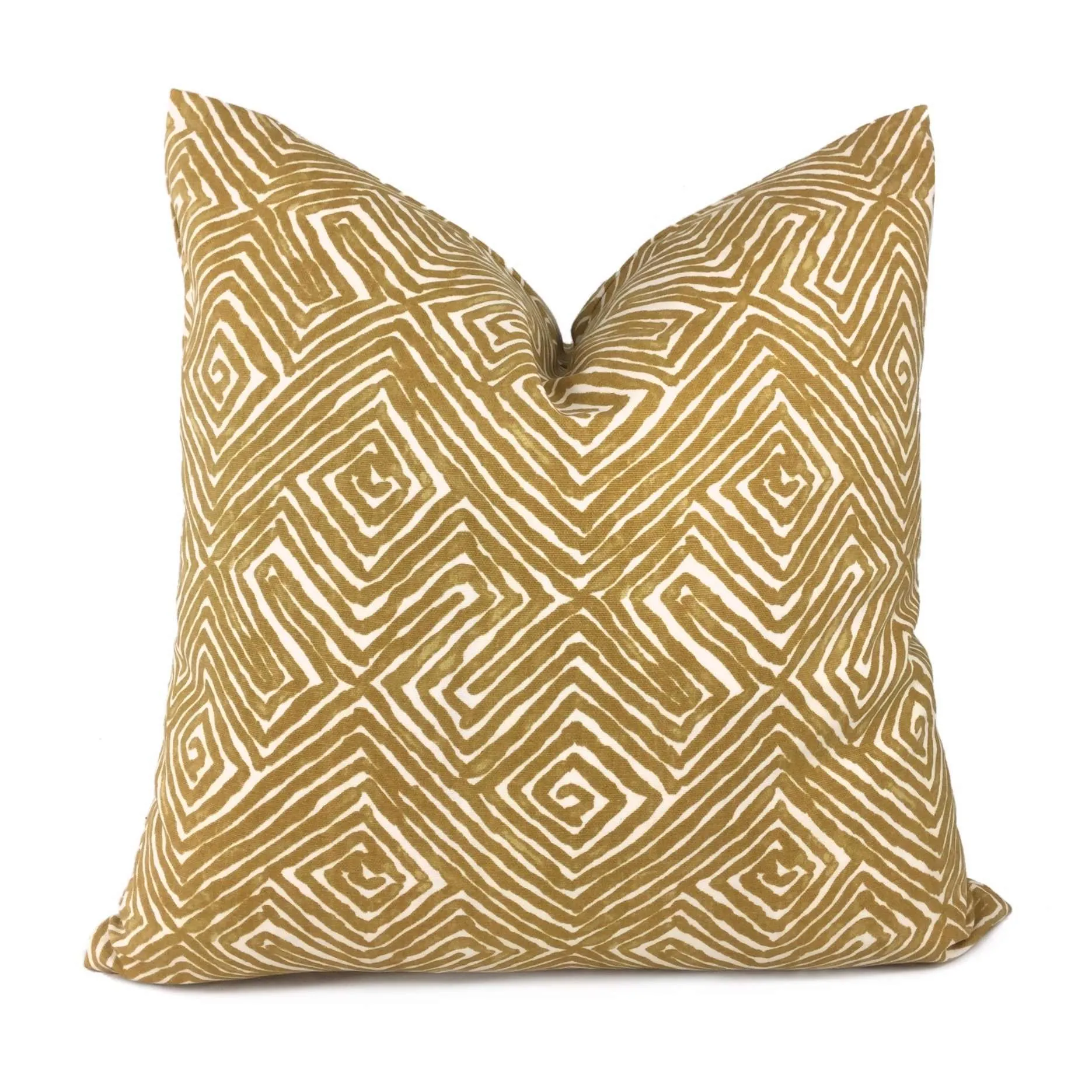 (CLEARANCE) Nate Berkus Tribal Maze Ochre Yellow Cream Cotton Print Pillow Cover