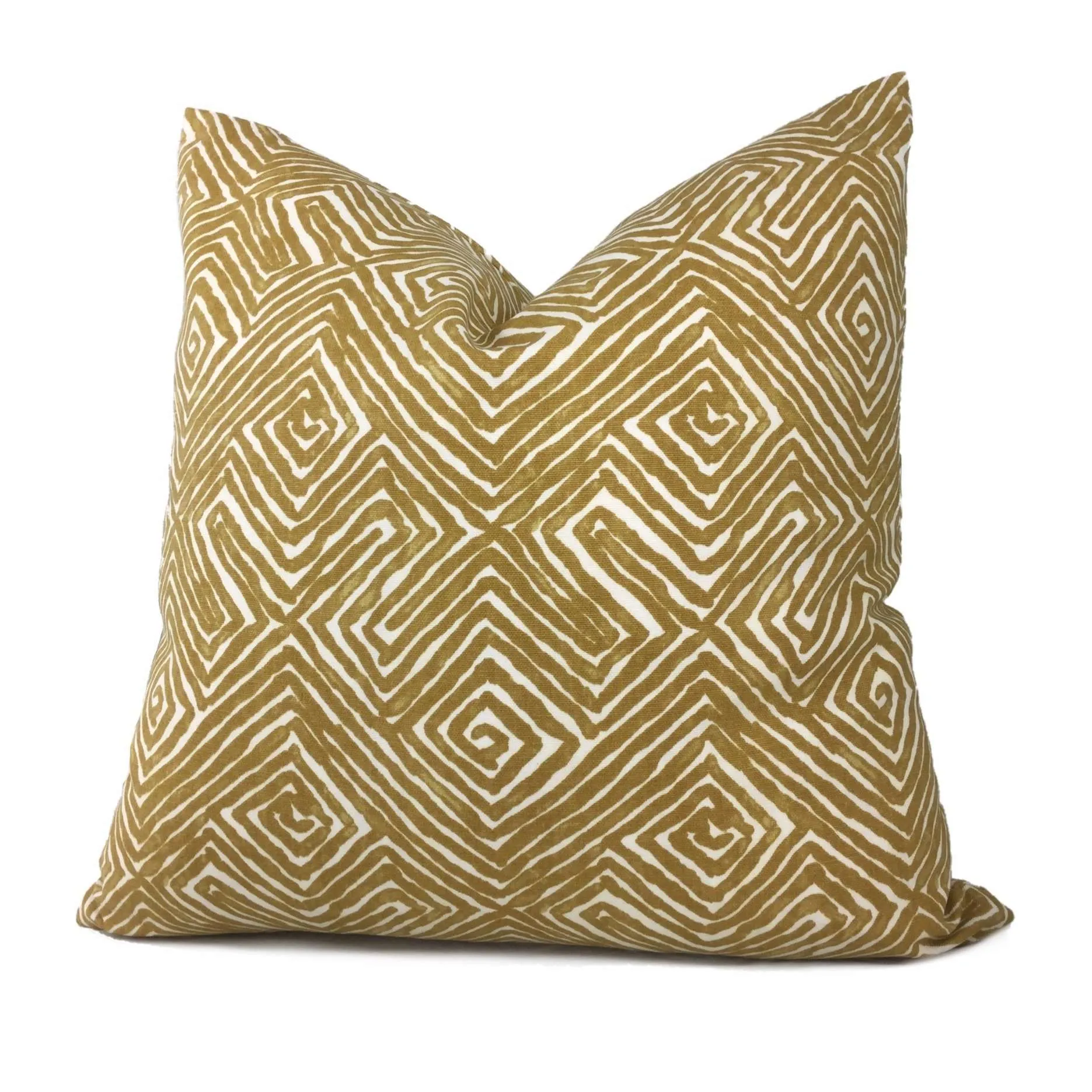 (CLEARANCE) Nate Berkus Tribal Maze Ochre Yellow Cream Cotton Print Pillow Cover