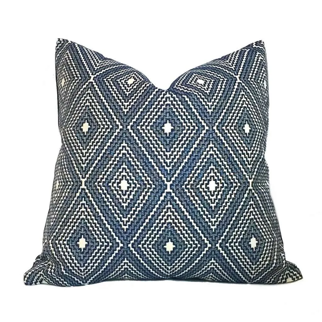 (CLEARANCE) Navy Blue Off-White Diamond Geometric Pillow Cover